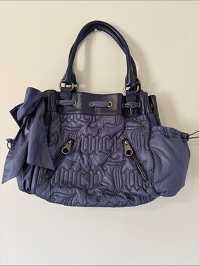 Juicy Couture Quilted Nylon Shoulder Bag in Dark Blue with Bow Accent RARE